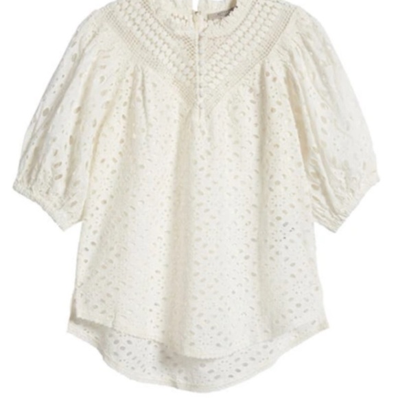 ALLSAINTS | NWT | Tila Puff Sleeve Cotton Eyelet Top | Chalk White | Sz 8 - Picture 9 of 13
